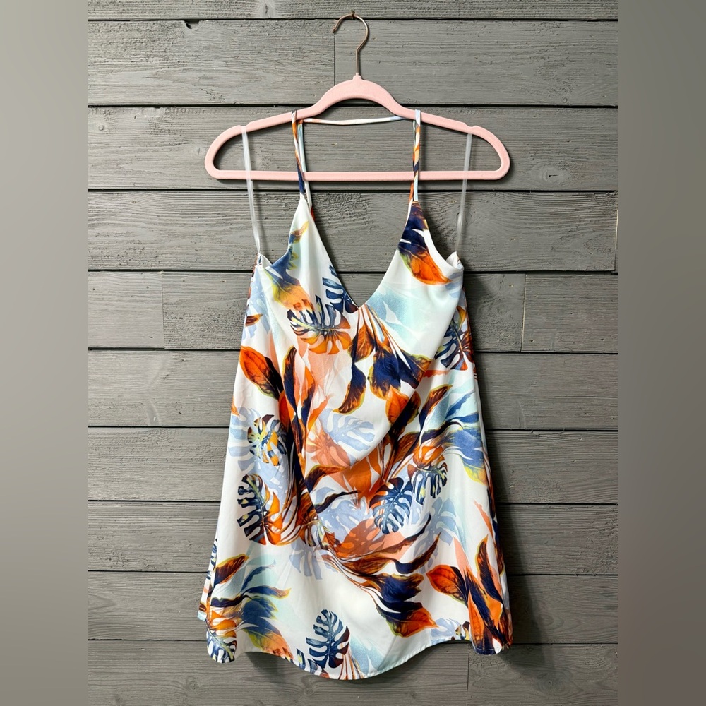 NWT Blue Blush GA Boutique Tropical Dress Sz L Summer Vacay Resort Boho Festival